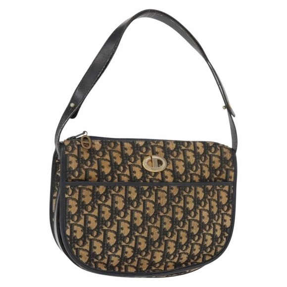 Christian Dior Trotter Canvas Shoulder Bag Navy Gold Auth BA7310 - Picture 2 of 16